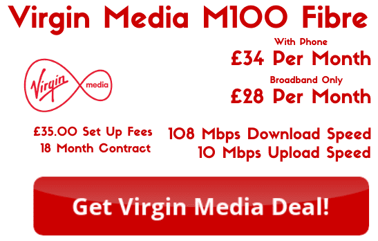 Virgin Media M100 Broadband from £28 per month