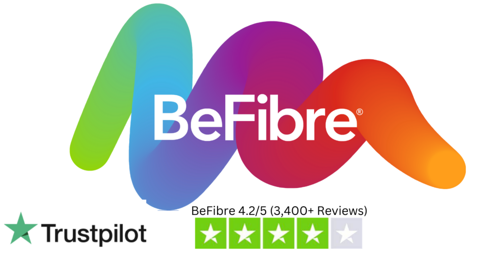 BeFibre broadband offers asymmetrical download/upload speeds of 150 Mbps, 500 Mbps, 900 Mbps. and 2,300 Mbps. Prices start from £12 for the first two months and then £24 per month for months 3 to 12.